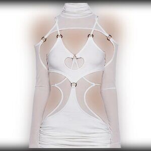 Dolls Kill Tempo Cut-Out Dress And Shrug Set Small Bone White